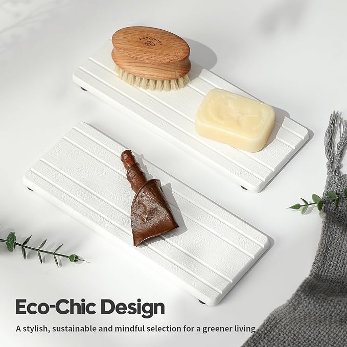 Razborci 2PCS Diatomite Quick Stone Drying Tray Mat for Bathroom & Kitchen Counter, Instant Dry Water Absorbent Drink Bar Coaster,Vanity Sink Caddy Organizer,Dish Soap Sponge Holder, White,9"x3.5"