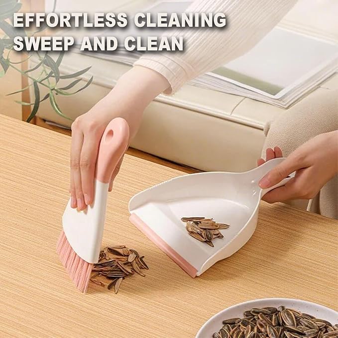 Mini Broom with Dustpan Combo Set Small Dust pan and Brush Set Quick Cleanup Tools for Kitchen Table Keyboards Pets Nest Sofa (Pink)