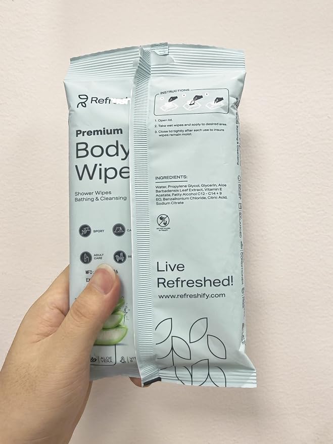 120 XL Shower Wipes – Body Wipes for Adults Bathing No Rinse – 12 Packs of 10 – Extra Moist Bath with Aloe & Vitamin E for Camping, Travel, Gym & Bedridden Care