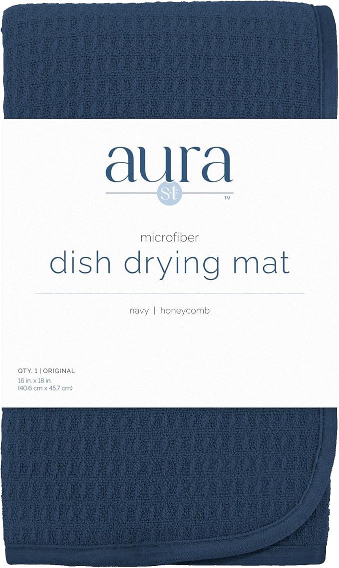 S&T INC. Dish Drying Mat, 16” x 18”, Absorbent Microfiber Kitchen Counter Mat, Dish Drying Pad for Dishes, Utensils, Pots and Pans, Large, Navy