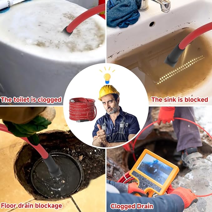 NIFUAL Sewer Jetter Kit for Pressure Washer,25FT 5800PSI Pressure Drain Cleaner 1/4 Inch NPT Corner Rotating and Button Hose Sewer Jetting Nozzle for Homeowners & DIYers (25FT)