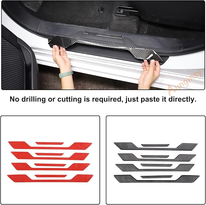 Car Door Sill Plate Protectors Fit Toyot@a Tundra/Sequoia 2022-2024 Car Carbon Fiber Door Entry Guard Sill Scuff Cover Sticker Step Protect Door Sill Scuff Plate Door Sill Cover Decor Trim Accessories
