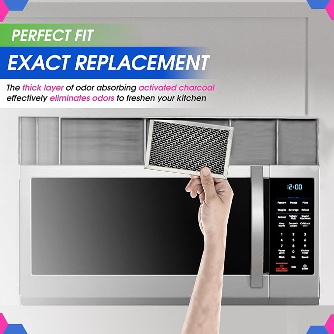 Microwave Filter Replacement 7.68" x 4.85" JX81C WB02X10776 GE Microwave Charcoal Filter - Also Fits LG Kenmore Carbon Filters - Freshens the Kitchen Air in Over the Range Oven Vent Fan