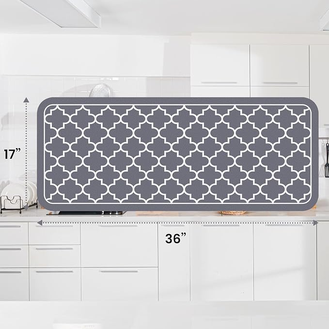 WISELIFE Dish Drying Mat Super Absorbent Drying Mat Large Dish Drying Mats for Kitchen Counter Easy Clean Dish Mat Kitchen Drying Mat18"x 36" Stylish Grey