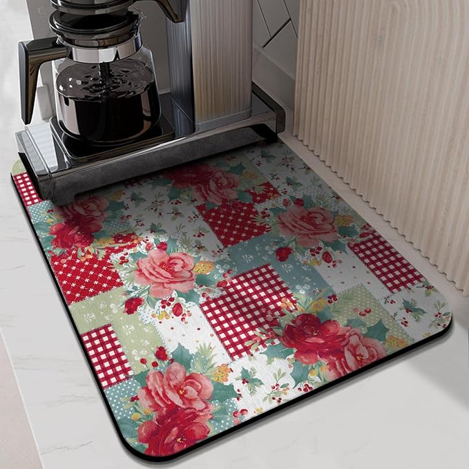 Kitchen Countertop Dish Drying Mat,Super Absorbent Coffee Bar Mat for Maker Espresso Machine, Anti-Slip Accessories for Kitchen Countertops 24x18 Inch