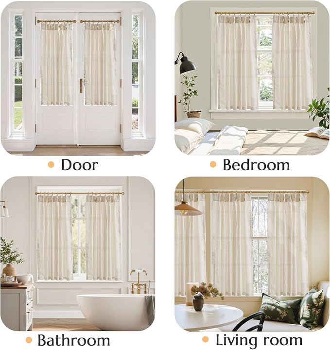jinchan Linen Pinch Pleated Back Tab Tier Curtains,38x54,2 Panels,Natural | Light filtering,small window treatment,cafe curtains,machine washable,farmhouse,kitchen,bathrooms,laundry