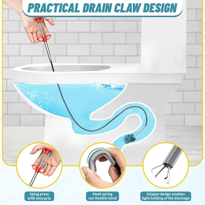 35.5 Drain Clog Remover Tool (1pc), 30 Inch Sink Snake Drain Tool (5 pcs) & 59 Inch Tube Drain Brush (3 pcs), Effective Hair Drain Clog Remover for Toilet, Kitchen Sink, Bathroom, Shower, Sewer