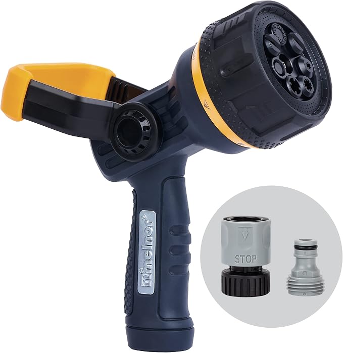 Melnor 65157AMZ Torrent 7-Pattern Hose Nozzle, High-Flow Spray with Metal Core and Flow Control Lever, Heavy-Duty Water Nozzle for Cleaning and Watering, Black, Orange