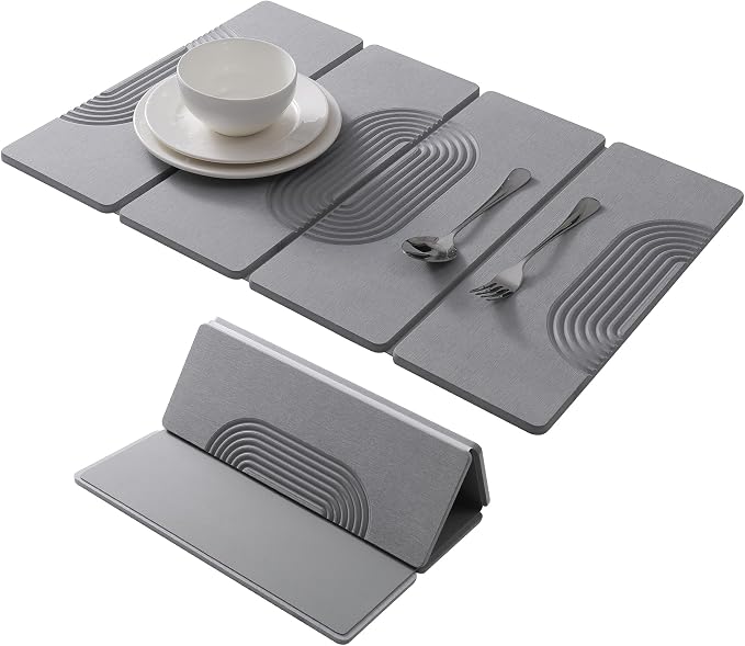 Foldable Stone Dish Drying Mat for Kitchen Counter, Diatomaceous Earth Drying Mat with Non-Slip Backing, Heat Resistant Multifunctional Mat for Kitchen & Bathroom, Instant water absorption-(24"×16")