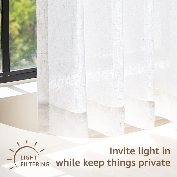 jinchan Linen Kitchen Tier Curtains, 38x36, 2 Panels, Beige White | Light filtering, linen blend, rod pocket, farmhouse style, rustic decor, kitchen, bathroom, laundry room, RV, small windows