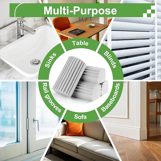 Jeymei Damp Clean Duster Sponge,4Pcs Grey Dust Sponge for Cleaning | Damp Dusting Sponge with Ridges,Baseboard Cleaning Tool,Reusable Wet Duster Sponge,Household Cleaning Sponges for Blinds