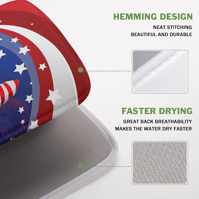 Kawani 4th of July Dish Drying Mat 16x18 Inch Spring Summer Patrioti Gnome Memorial Kitchen Mats Independece Day Absorbent Dishes Pad for Kitchen Counter Usa Stars Drying Mat Home Decor Countertops
