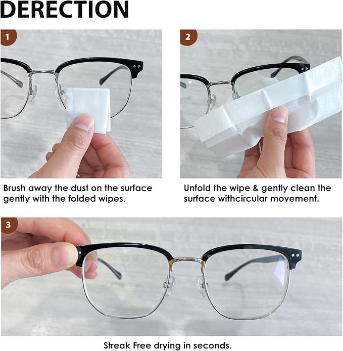 200 Count Lens Wipes for Eyeglasses, Eye Glasses Cleaner Wipes Pre-moistened Individually Wrapped Sracth-Free Streak-Free Eyeglasses Cleaning for Sunglass, Camera Lens, Goggles