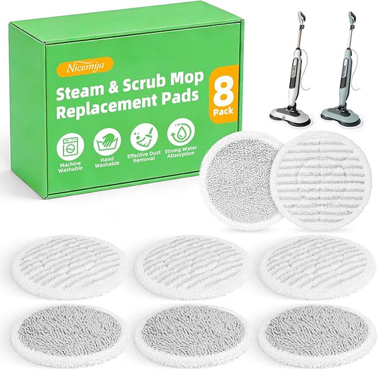 8 Pack Steam Mop Replacement Pads for Shark Steam & Scrub Mop | Washable Dirt Grip Soft Scrub Pads Compatible with Shark S8201, S8001, S8002BRN, S7001 series, For all sealed hard floors