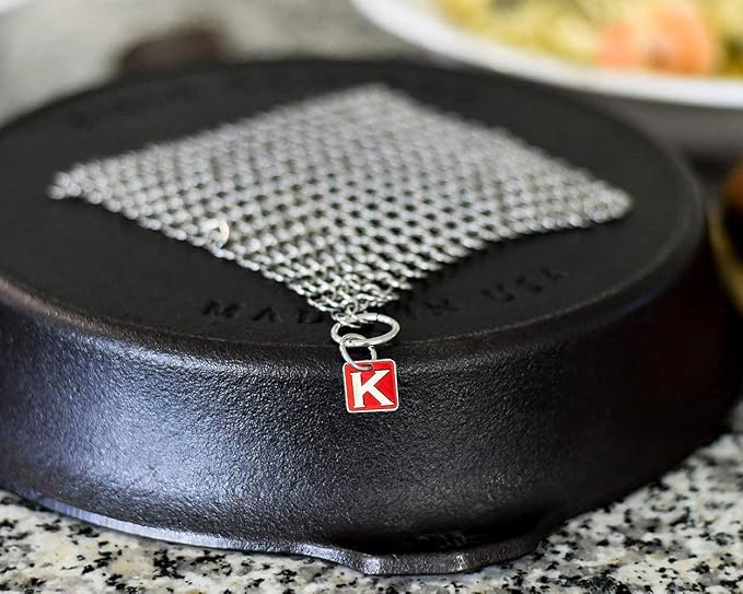Knapp Made CM Scrubber 6" x 6" Small Ring Chainmail Cast Iron Scrubber, Premium Stainless Steel Mesh Cleaner for Pre-Seasoned Pans, Dutch Ovens, Grills and Skillets