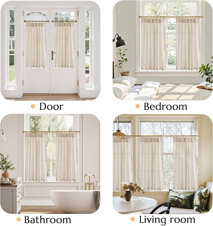 jinchan Linen Pinch Pleated Back Tab Tier Curtains,38x45,2 Panels,Natural | Light filtering,small window treatment,cafe curtains,machine washable,farmhouse,kitchen,bathrooms,laundry