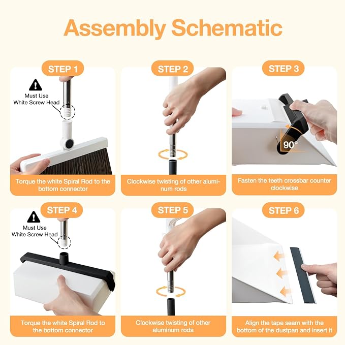 Broom with Dustpan Combo Set,UOEOS One-Sweep Clean,Pet Hair Removal Broom with Self-Cleaning Double-Layer Teeth,High Density Broom and Windproof Dustpan for Indoor&Outdoor