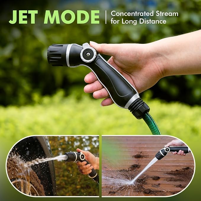 RESTMO Garden Hose Nozzle, Heavy Duty Water Hose Sprayer Nozzle for Outdoor | Metal Spray Nozzle, Adjustable Thumb Control, 3 Patterns, Jet | Rinse | Cone, Leak-proof, Ideal for Lawn & Plant & Car, Black