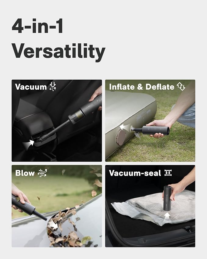HOTO Car Vacuum Portable Cordless, 4-in-1 Mini Handheld Vacuum, 20000Pa | Hand Vacuum Rechargeable Electric Compressed Air Duster Blower for Dorm Room, Apartment, Car, Desk, Keyboard, Home, Office