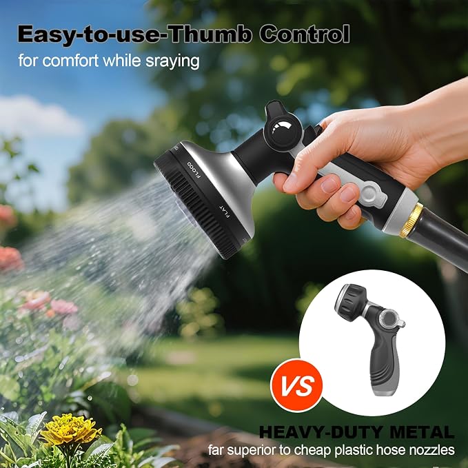 Garden Hose Nozzle | Heavy-Duty Metal Hose Sprayer Nozzle - 9cm/3.5" Ultra-Wide Spray, 8 Adjustable Nozzle Modes, Water Hose Nozzles for Watering, Cleaning, Pets & Car Washing (New Upgraded)