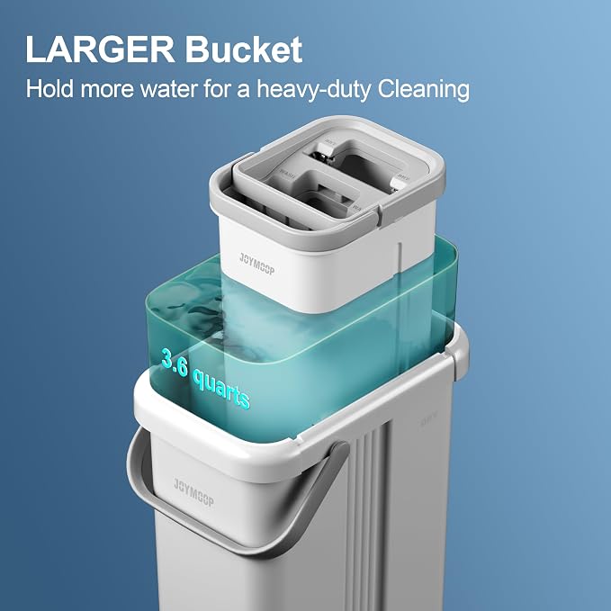 JOYMOOP Mop and Bucket Set for Floor and Wall Cleaning, Flat Mop System with 60" Mop + 3 Pads, Household and Commercial Use