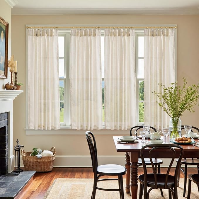 jinchan Linen Pinch Pleated Back Tab Tier Curtains,38x63,2 Panels,Natural | Light filtering,small window treatment,cafe curtains,machine washable,farmhouse,kitchen,bathrooms,laundry