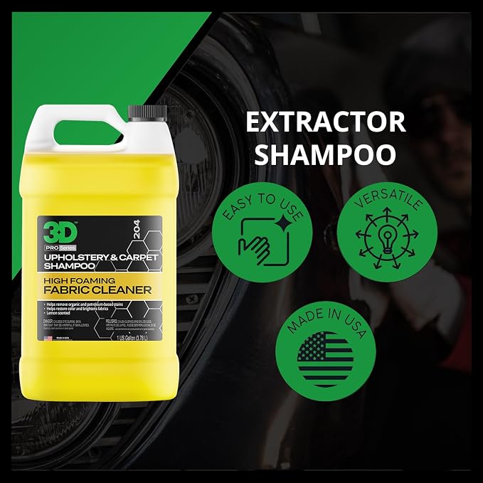 3D Extractor Carpet Cleaner Shampoo for Machine Use - Upholstery Cleaner, Stain Remover & Odor Eliminator - Low Foam, No Residue Formula 1 Gallon