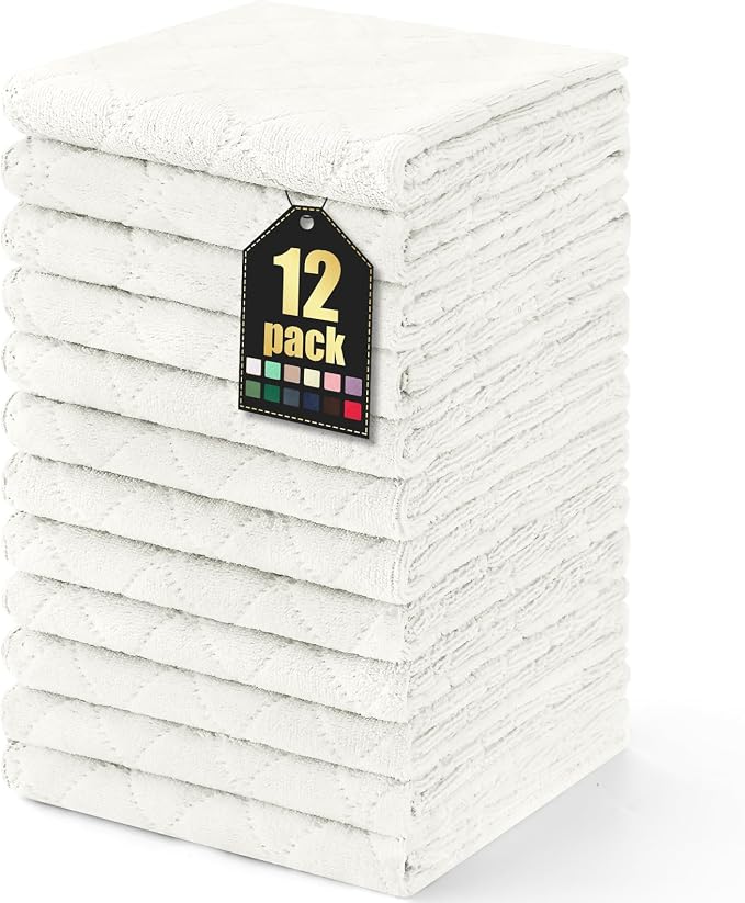 Homaxy 12 Pack Dish Towels for Kitchen (13 x 19 Inches, White), Super Soft and Absorbent Coral Velvet Dish Cloths for Washing Dishes, Nonstick Oil Fast Drying Microfiber Cleaning Cloth