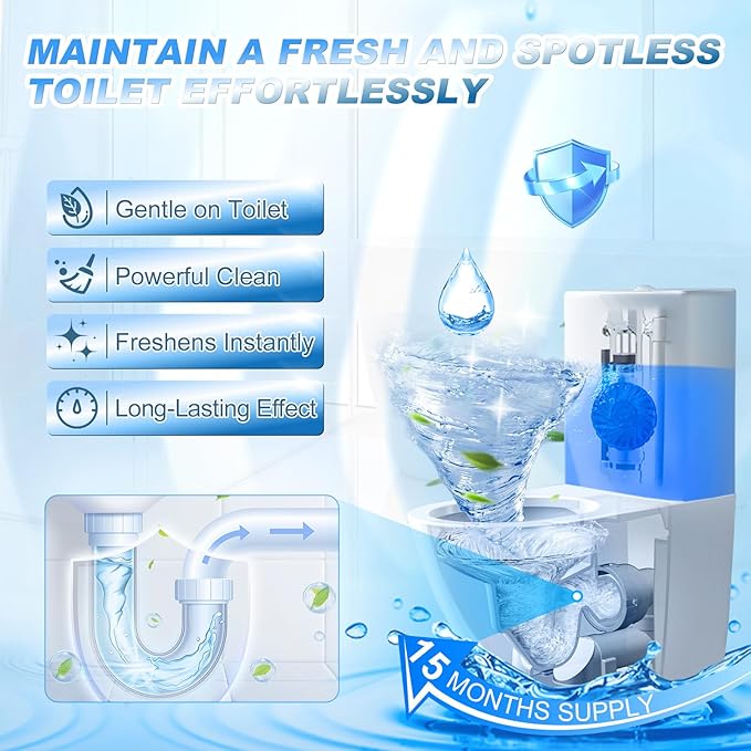 KIISIISO Automatic Toilet Bowl Cleaner Tablets Blue 30 Pack, Drop-In Tank Cleaner for Bathroom, Prevent Stains & Deodorize, Septic Safe, Long-Lasting Cleaning Tabs - Fresh Scent