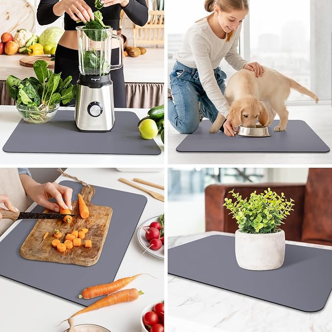 WISELIFE Dish Drying Mat Super Absorbent Drying Mat Large Dish Drying Mats for Kitchen Counter Easy Clean Dish Mat Kitchen Drying Mat16"x 24" Classic Grey