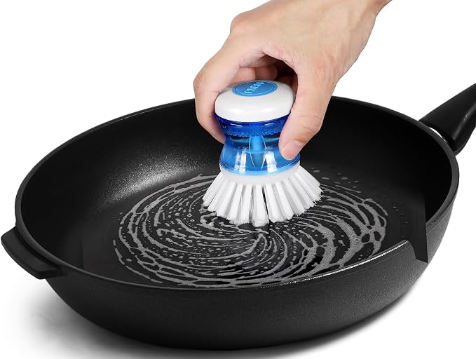Dish Brush with Soap Dispenser, Firm Bristles Dish Scrubber for Pots, Pans & Sink Cleaning, 2 Pack