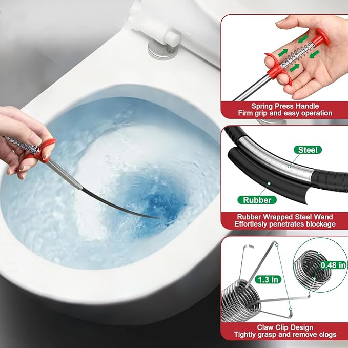 Flexible Grabber Claw Tool 118", Extra Long Grabber Reacher Tool, Drain Snake Hair Drain Clog Remover with 4-Claw Pickup Tool for Sink, Shower, Bathtub, Toilet and Pipe Cleaning