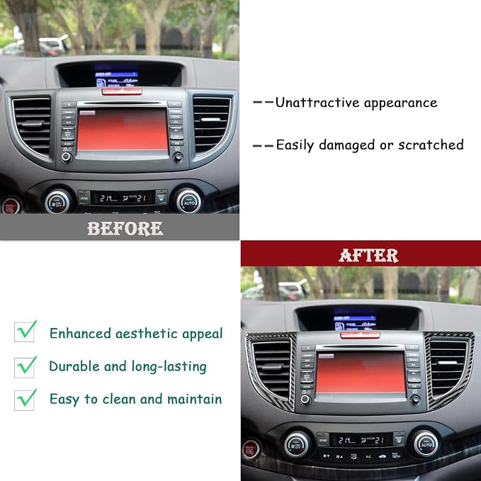 Real Carbon Fiber Trim for Honda CRV Accessories | for CR-V 2012 2013 2014 2015 2016 Central Console Air Outlet Vent Cover Sticker Interior Thick Overlay Decal