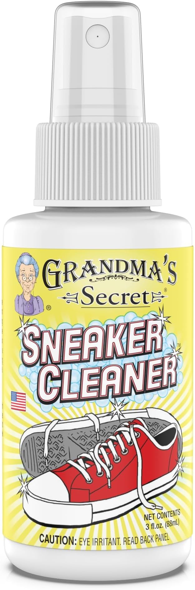 Grandma's Secret Shoe Cleaner - Stain Remover Spray for Rubber, Canvas and Leather - Removes Dirt, Grime and Grass - Sneakers Cleaner for Outdoor Shoes, Slippers and Moccasins - 3 Ounce