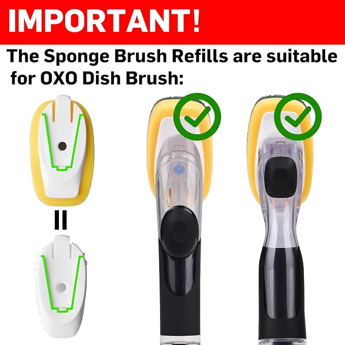 Sponge Brush Refills for OXO Soap Dispensing Dish Brush - 4 Pack Dish Cleaning Soap Dispensing Head Replacement for Scrubber（Green）