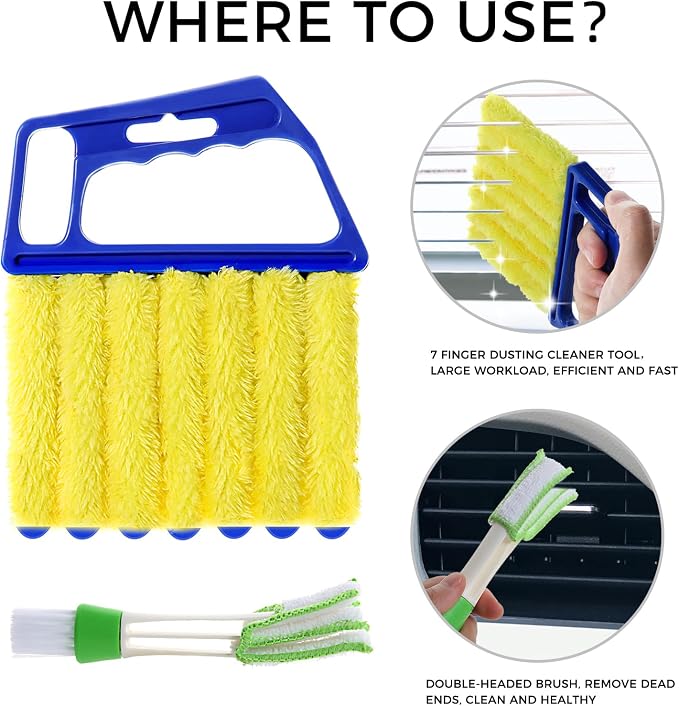Blind Cleaner Duster Tool, 4Pcs Washable 7-Finger Venetian Window Duster | Microfiber Air Vent Dust Duster, Shutter Cleaning Brush, Blinds Air Conditioner Keyboard Fan Duster Dirt Housekeeping Tool