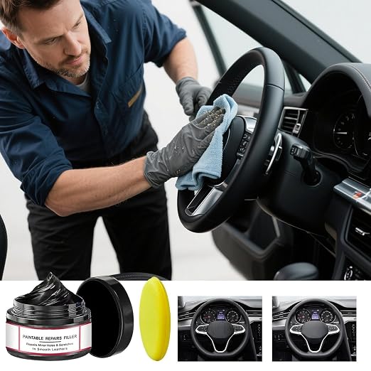 Trim Restorer Automotive 50g Long-Lasting Quick Paste with Sponge | Vehicles Scratch Remover for Interior Leather Dashboard Boat Truck Convertible Garage Home Underseat Maintenance Care