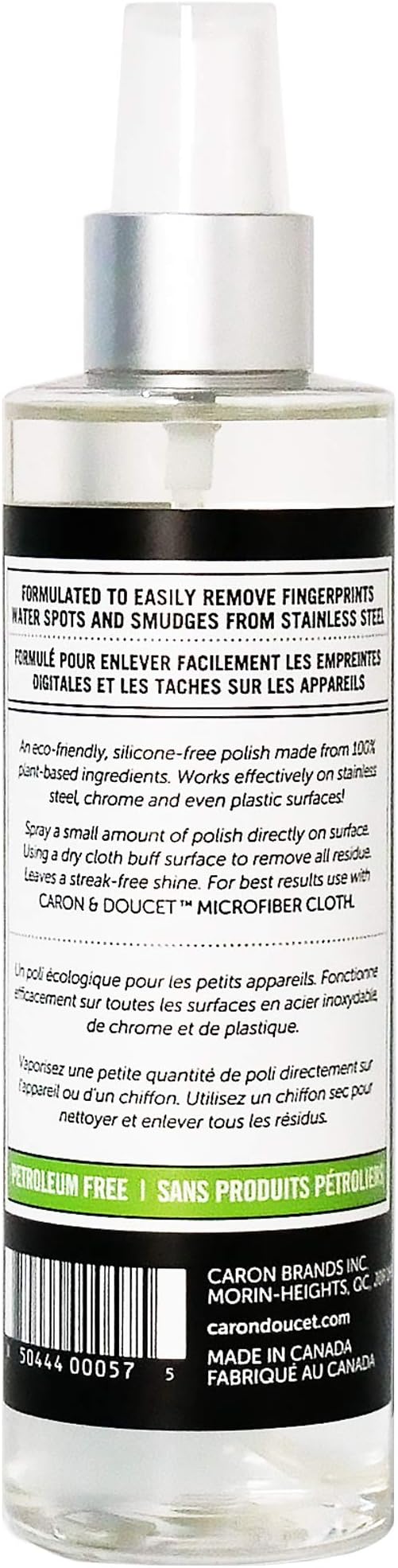 CARON & DOUCET - Stainless Steel Polish | 100% Plant Based and Non-Toxic Formulation. Concentrated formulation that does not contain any water or petrochemicals. (8oz)