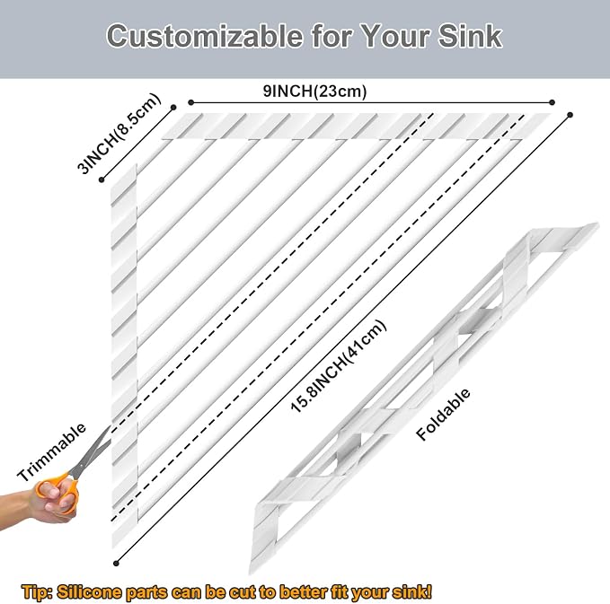 HANZENMA Triangular Sink Rack, Multi-Functional Rack Above the countertop, Foldable Sink Drying mat, Heat-Resistant, Non-Slip, and Rust-Proof Dish Rack (White)