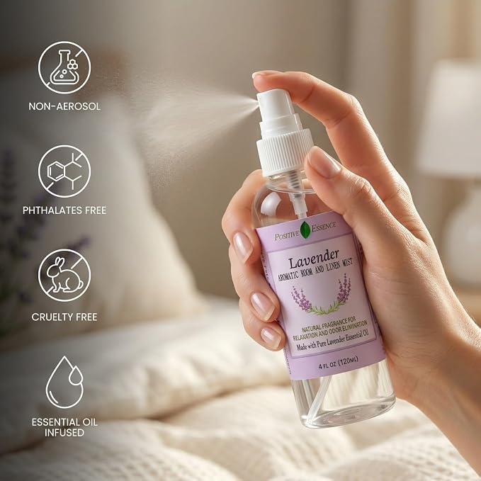 Lavender Room & Pillow Spray with Essential Oil, Linen Mist, 4.05 fl oz | Plant-Based Formula, Fabric Freshener, Small-Batch Crafted, Vegan & Cruelty-Free, No Artificial Fragrance