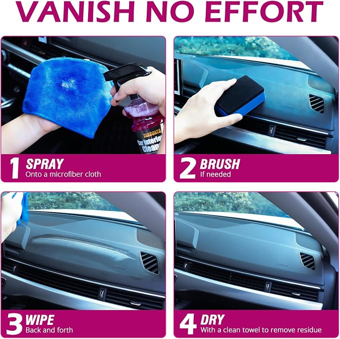 Car Interior Cleaner –Polishing Cleaner-Multi-Surface Auto Detailing for Leather, Glass, Dashboards & More – Dual-Mode Foam & Mist Spray (17oz) with Cleaning Towel