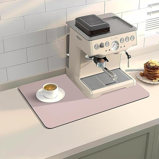 Coffee Bar Mat for Countertop, 12" x 19” Super Absorbent Dish Drying Mat, Kitchen Counter Mat Fits Under Coffee Maker or Machine, Pink Kitchen Decor and Accessories for Dish Drying Rack