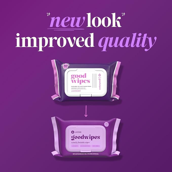 goodwipes Flushable Wipes for Adults - Lavender Butt Wipes for Women & Men, Septic Safe, Toilet & Bathroom Essentials, Extra Large, 318 Count (6 Packs and 1 Travel Pack)