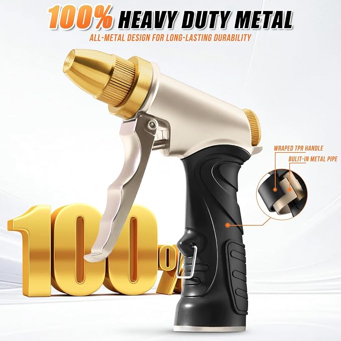 Graden Hose Nozzles,Heavy Duty Metal Water Hose Sprayer Nozzle,100% Brass | Nozzle High Pressure Water Hose Nozzles with Adjustable Spray Patterns for Watering Plants, Car Washing, and Pet Showering