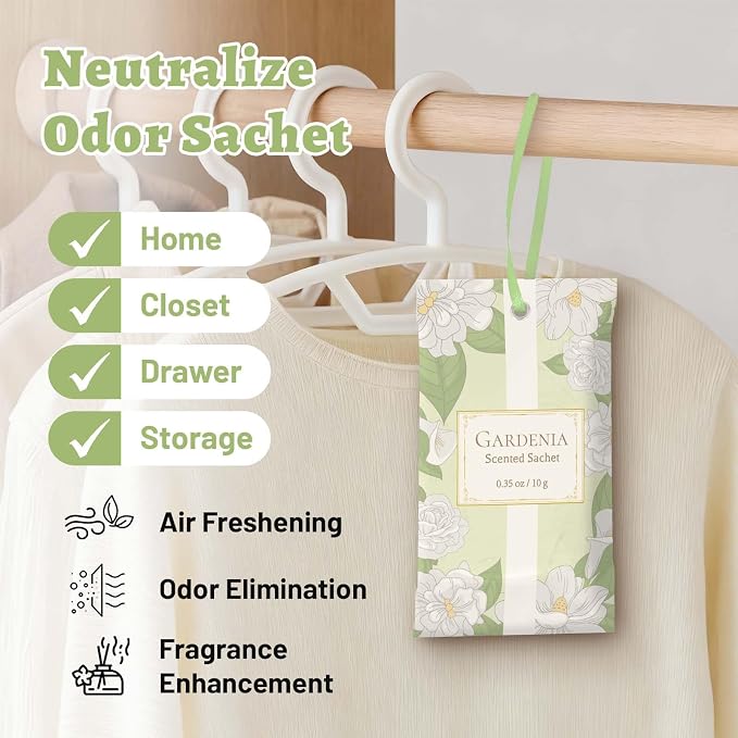 STRN Scented Sachets for Drawer and Closet, Gardenia Scent 14 Pack for Home | Long-Lasting Sachets, Small Space Air Freshener for Wardrobes