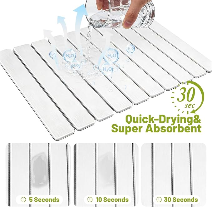 Large Stone Dish Drying Mat for Kitchen Counter, 24"x16" Collapsible Quick Dry Stone Dishes Mats, Water Absorbent Diatomaceous Earth Mats for Bottles Cups Dishes, Match Any Countertop