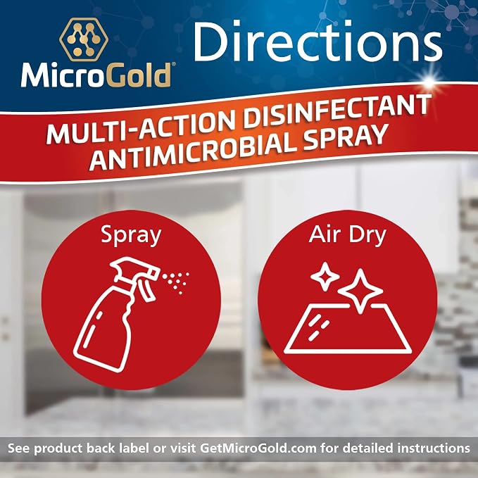 MicroGold Multi-Action Disinfectant Antimicrobial Spray Tested and Proven Effective to Kill the COVID-19 Virus, Kills 99.9% of Viruses and Bacteria, 24 Fluid Ounces, 6 Pack, Packaging May Vary