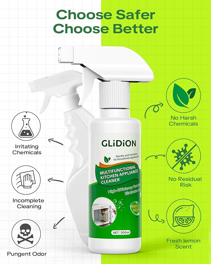 Multifunctional Kitchen Appliance Cleaner, Low-Irritation Degreaser for Oven, Air Fryer, Microwave, Refrigerator & Stove, Non-Corrosive, No Harsh Fumes, with Foam Sprayer, 10.1 Fl Oz