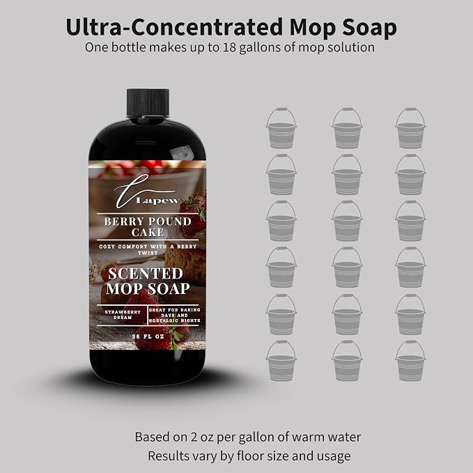 Lapew Berry Pound Cake Scented Mop Soap - Luxury Floor Cleaner Concentrate for Mopping Tile, Laminate, Vinyl & Hardwood | Streak-Free, Low-Foam | 36 oz