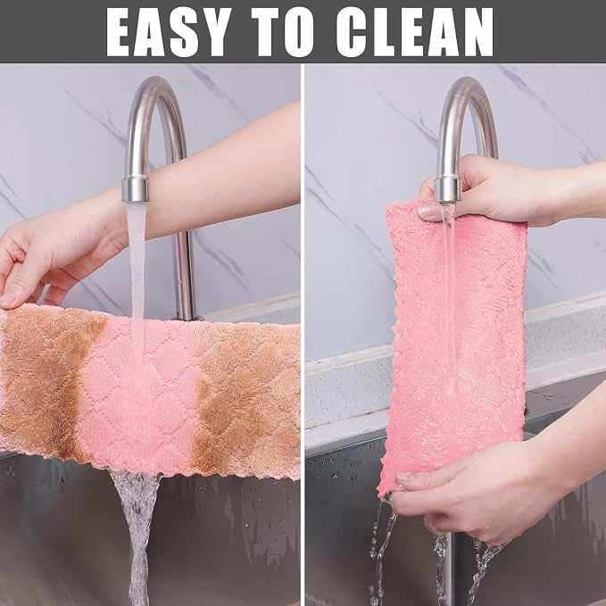 Homaxy 12 Pack Kitchen Dish Cloths (10 x 10 Inches, Pink), Super Soft and Absorbent Coral Velvet Dish Towels, Nonstick Oil Fast Drying Microfiber Cleaning Cloth, No Lint Household Dishcloths